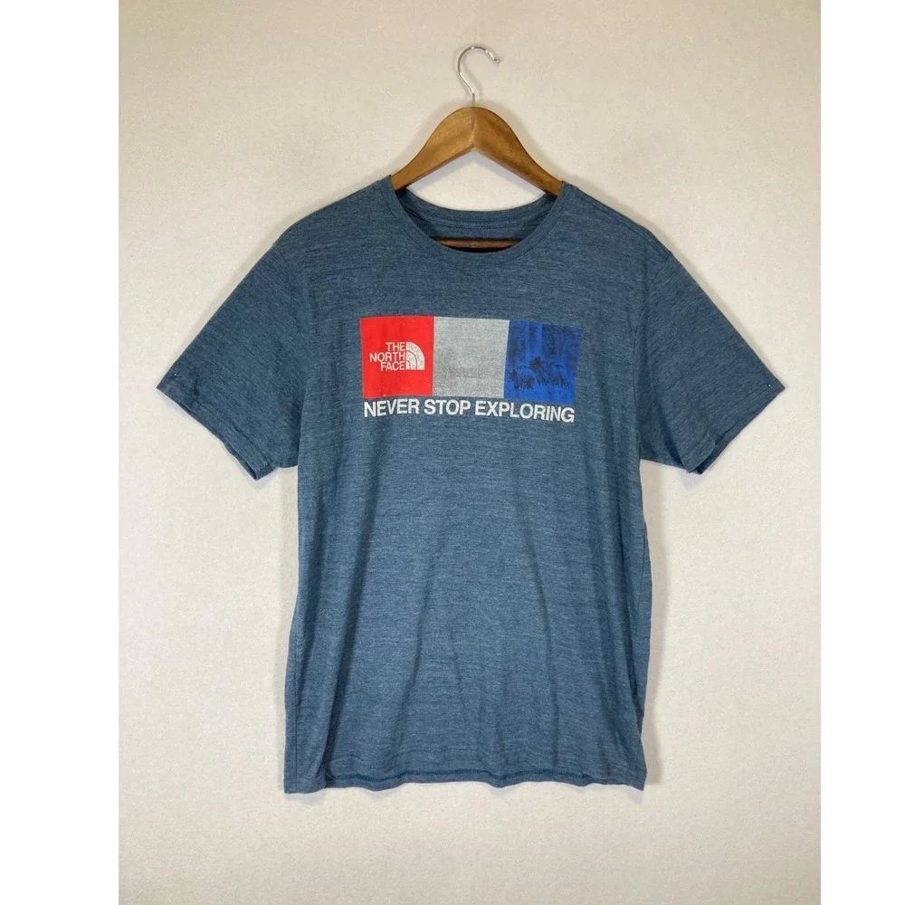 Adventure The North‎ Face Mens Large Blue Never Stop Exploring Graphic Tee L
